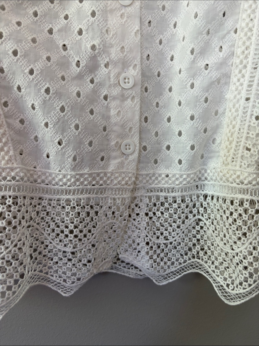 Crochet Lace Cotton Eyelet Boho Top Medium Cream Ivory  Cottagecore Coastal - Picture 4 of 7